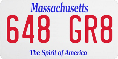 MA license plate 648GR8