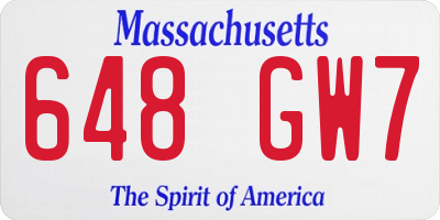 MA license plate 648GW7