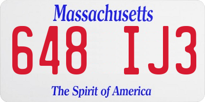 MA license plate 648IJ3