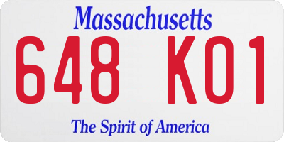 MA license plate 648KO1