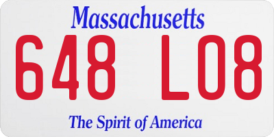 MA license plate 648LO8