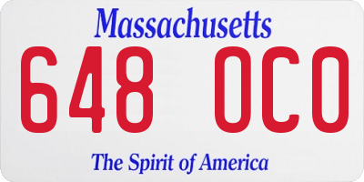 MA license plate 648OC0
