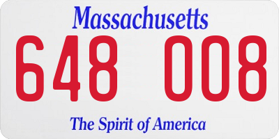 MA license plate 648OO8