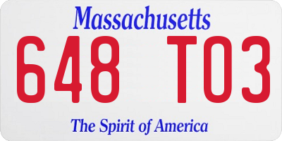 MA license plate 648TO3