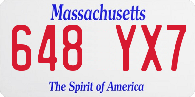 MA license plate 648YX7