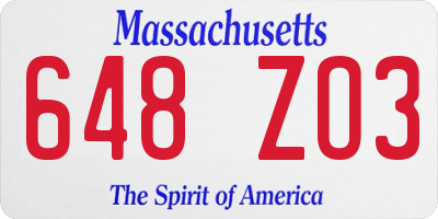 MA license plate 648ZO3