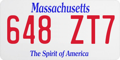 MA license plate 648ZT7