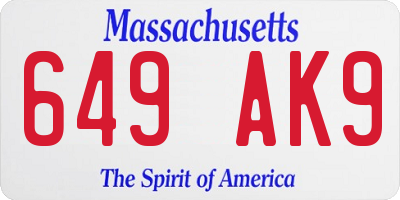MA license plate 649AK9