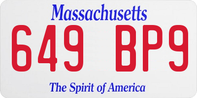 MA license plate 649BP9