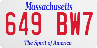 MA license plate 649BW7