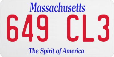 MA license plate 649CL3