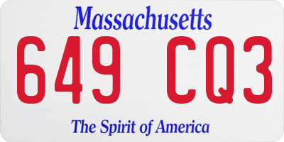 MA license plate 649CQ3