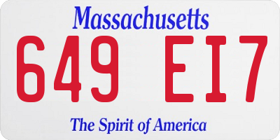 MA license plate 649EI7