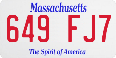 MA license plate 649FJ7