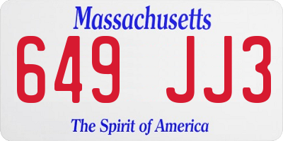 MA license plate 649JJ3