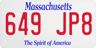 MA license plate 649JP8