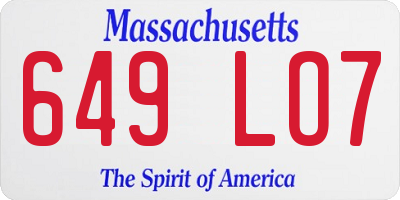 MA license plate 649LO7