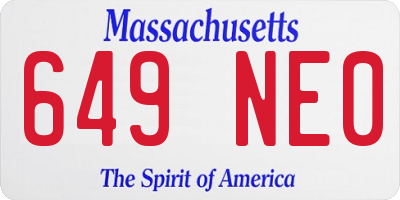 MA license plate 649NE0