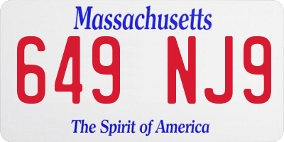 MA license plate 649NJ9