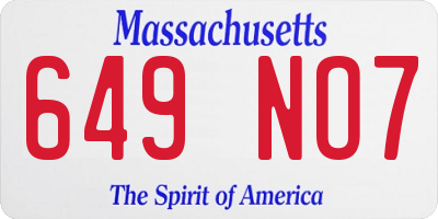 MA license plate 649NO7