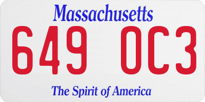 MA license plate 649OC3