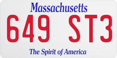 MA license plate 649ST3