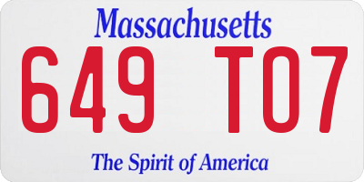 MA license plate 649TO7