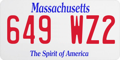 MA license plate 649WZ2
