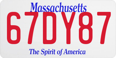 MA license plate 67DY87