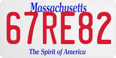 MA license plate 67RE82