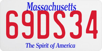 MA license plate 69DS34