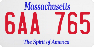 MA license plate 6AA765