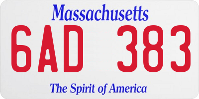 MA license plate 6AD383