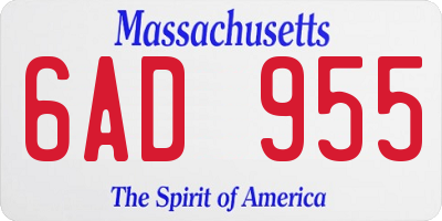 MA license plate 6AD955