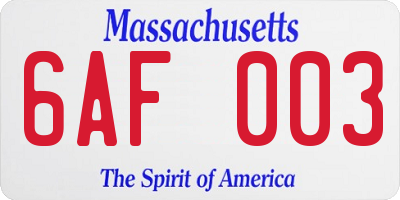 MA license plate 6AF003