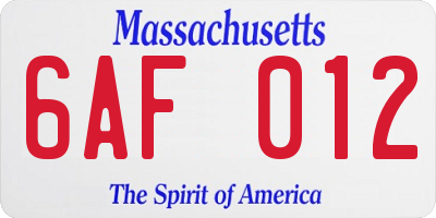 MA license plate 6AF012
