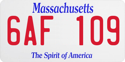 MA license plate 6AF109
