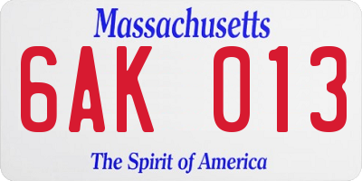 MA license plate 6AK013