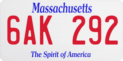 MA license plate 6AK292