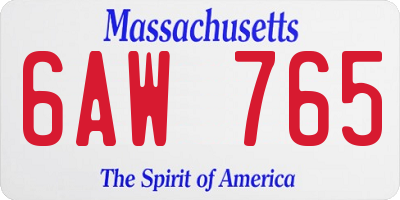 MA license plate 6AW765