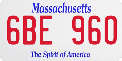 MA license plate 6BE960
