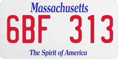 MA license plate 6BF313