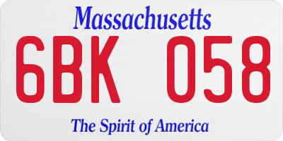 MA license plate 6BK058