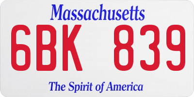 MA license plate 6BK839