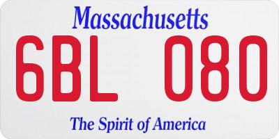 MA license plate 6BL080