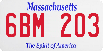 MA license plate 6BM203