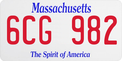 MA license plate 6CG982