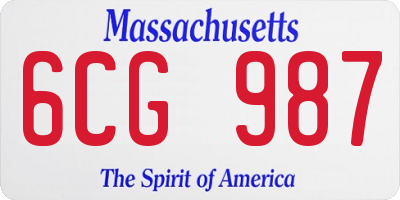 MA license plate 6CG987