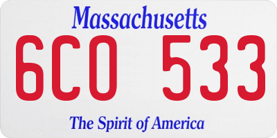 MA license plate 6CO533