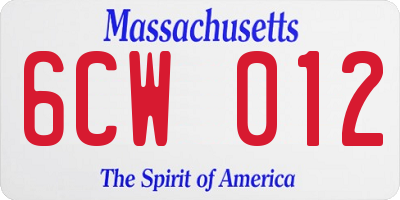 MA license plate 6CW012